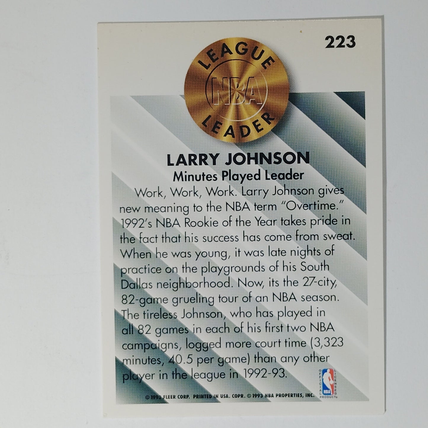 1993–94 Fleer Larry Johnson #223, League Leader, Charlotte Hornets – Forward