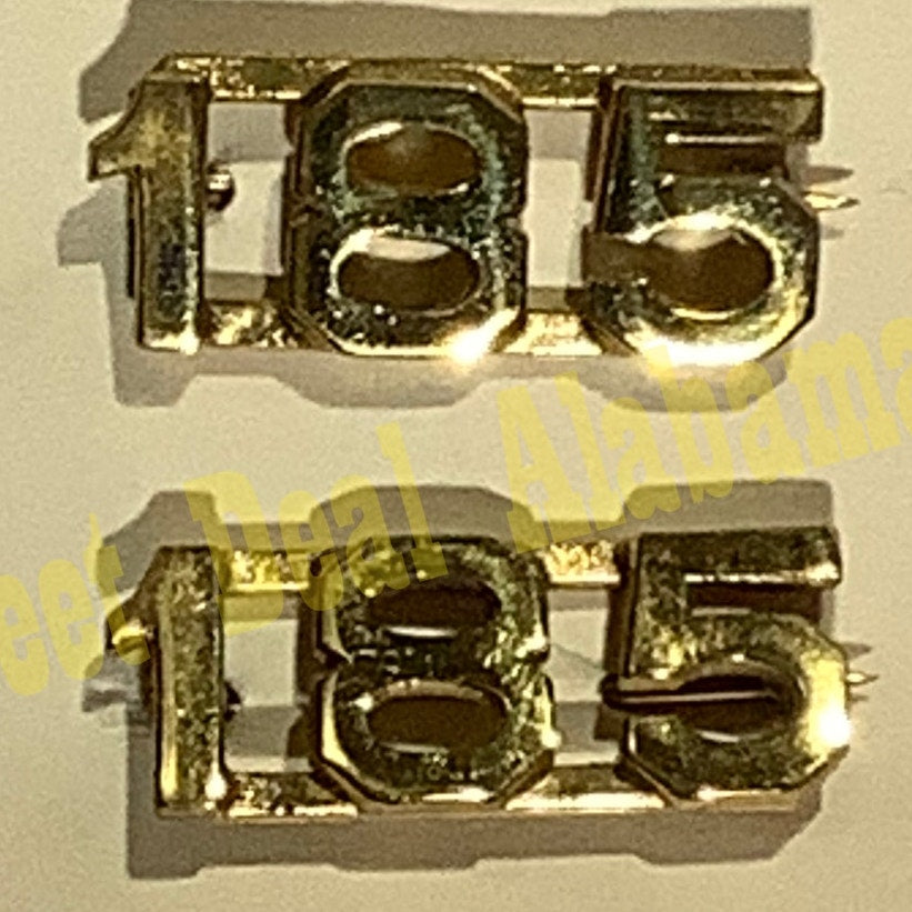Early/Mid 1900s Brass C-Clasp "185" Collar Device 3/8"H Hat / Lapel Pins Set