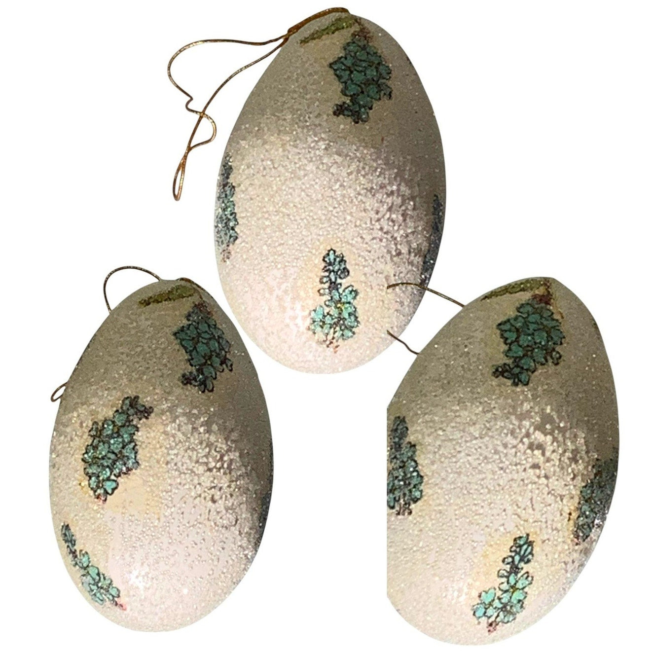 Lot of 5, Handcrafted Egg Ornaments, Vintage 1970's, Various Scenes, Glittered.