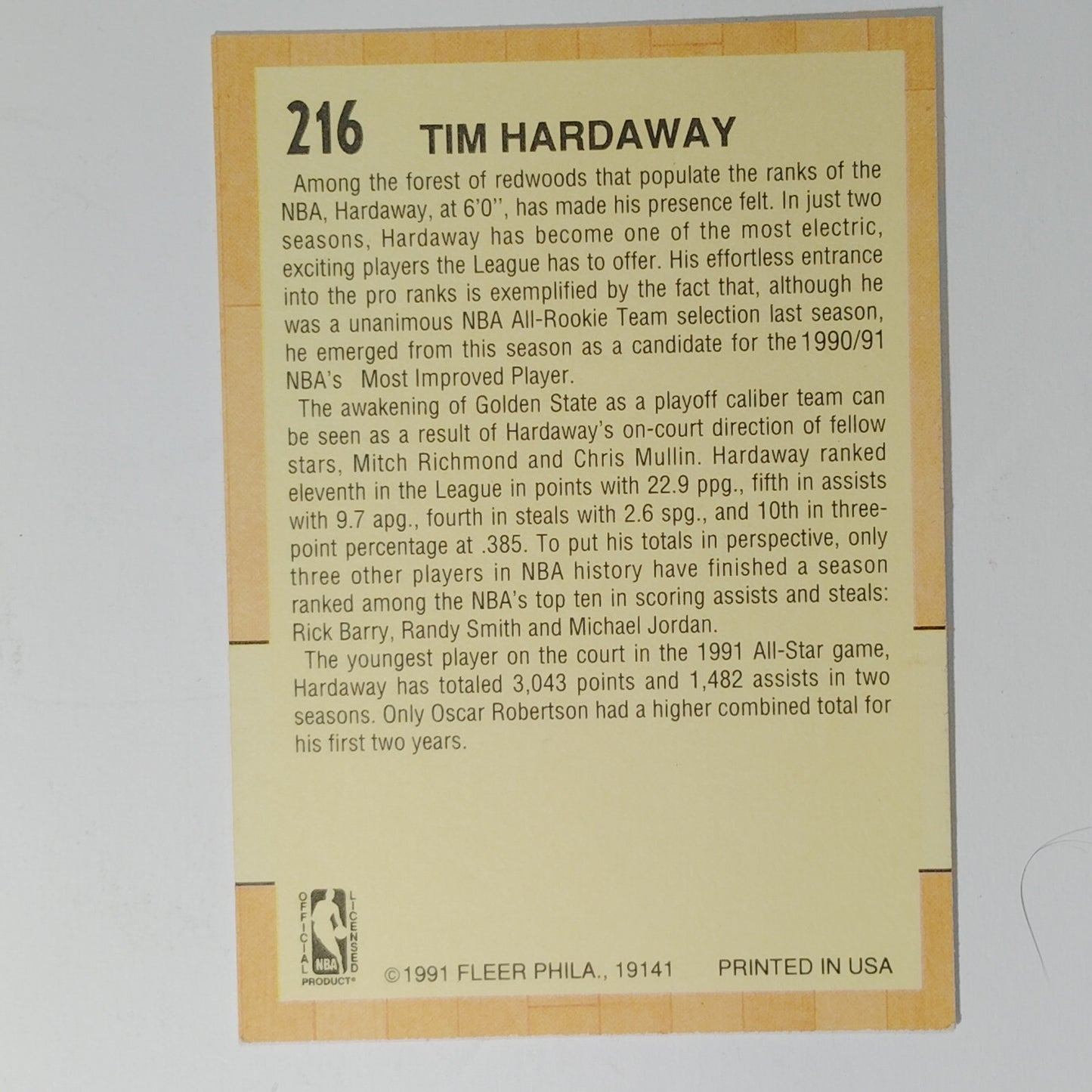 1991 Fleer Tim Hardaway #216 – All-Star Team – Golden State Warriors – Guard