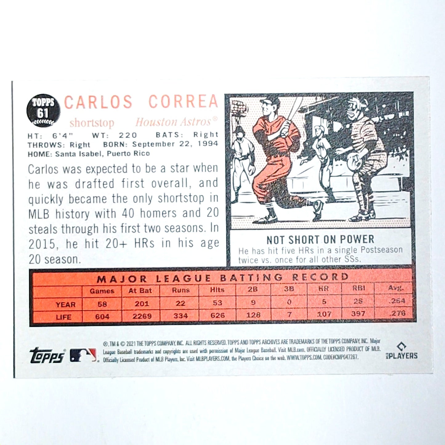 2021 Topps Carlos Correa #61 Astros SS All Star Fan Favorite Houston Star VG/EX