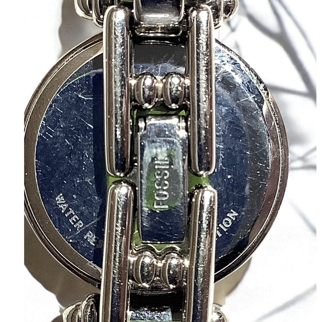 Ladies Fossil ES-8824 Wristwatch, Silver Metal Band, Needs Battery, EXC
