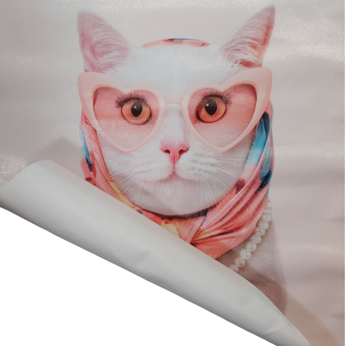 Karma Is a Cat Canvas Print 12x16" Unframed, White Cat in Sunglasses, Pink Aesthetic Music Wall Art