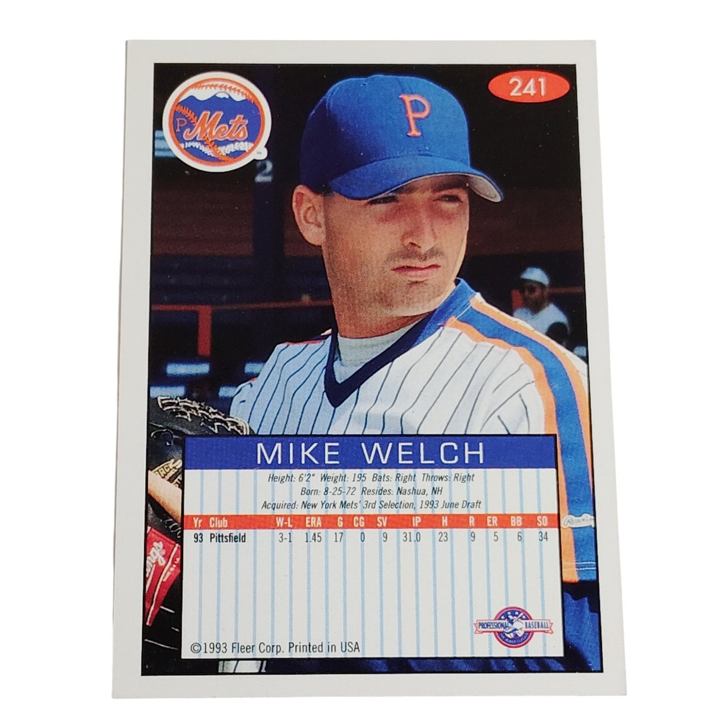 Mike Welch, Pittsfiled Mets, No. 241, 93-94 Fleer Excel Minor Leagues