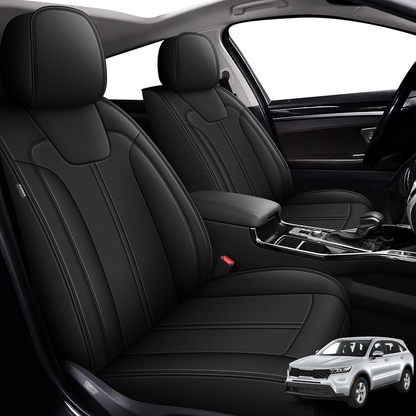 Front Seat Covers for Kia Sorento 2021–2025 – 2PCS Faux Leather Cushions, Black