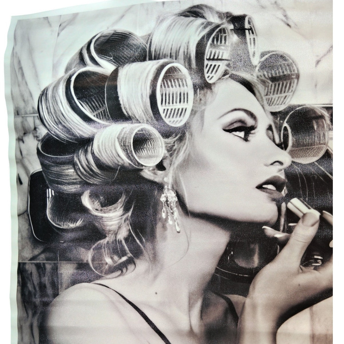 16x24" Black and White Retro Hair Salon Canvas Wall Art – Vintage Beauty with Curlers (Unframed)
