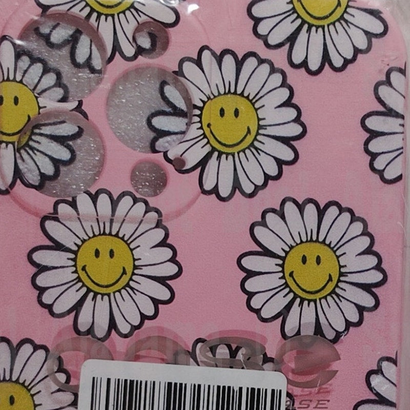 Mobile Case For iPhone 13 Pro Max Case, Pink with Daisies w/ Smiley Face Centers
