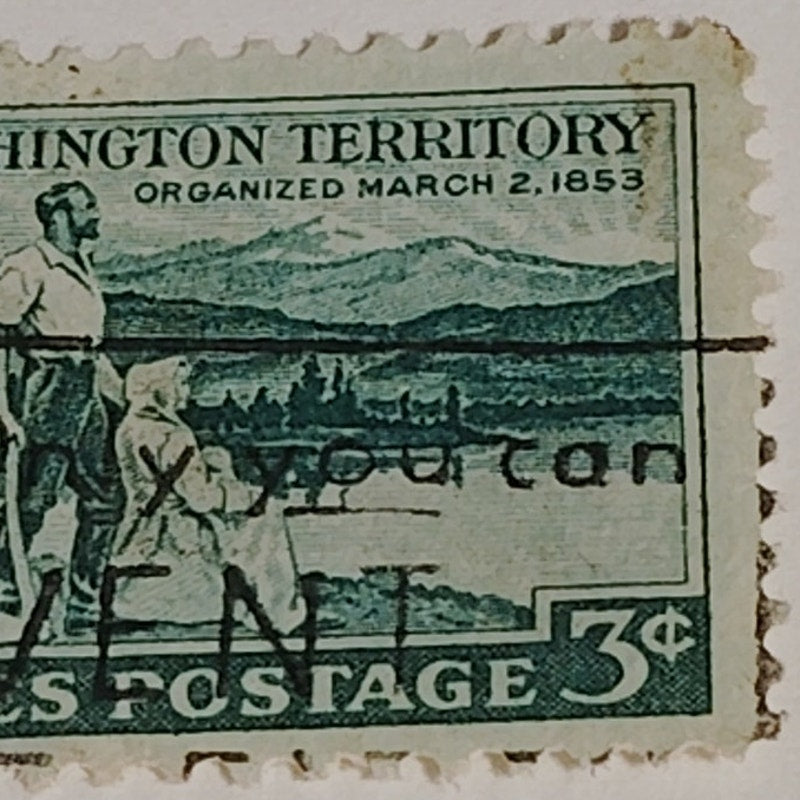 1953 3¢ Washington Territory Centennial Stamp – Scott 1019 – Pioneer Scene