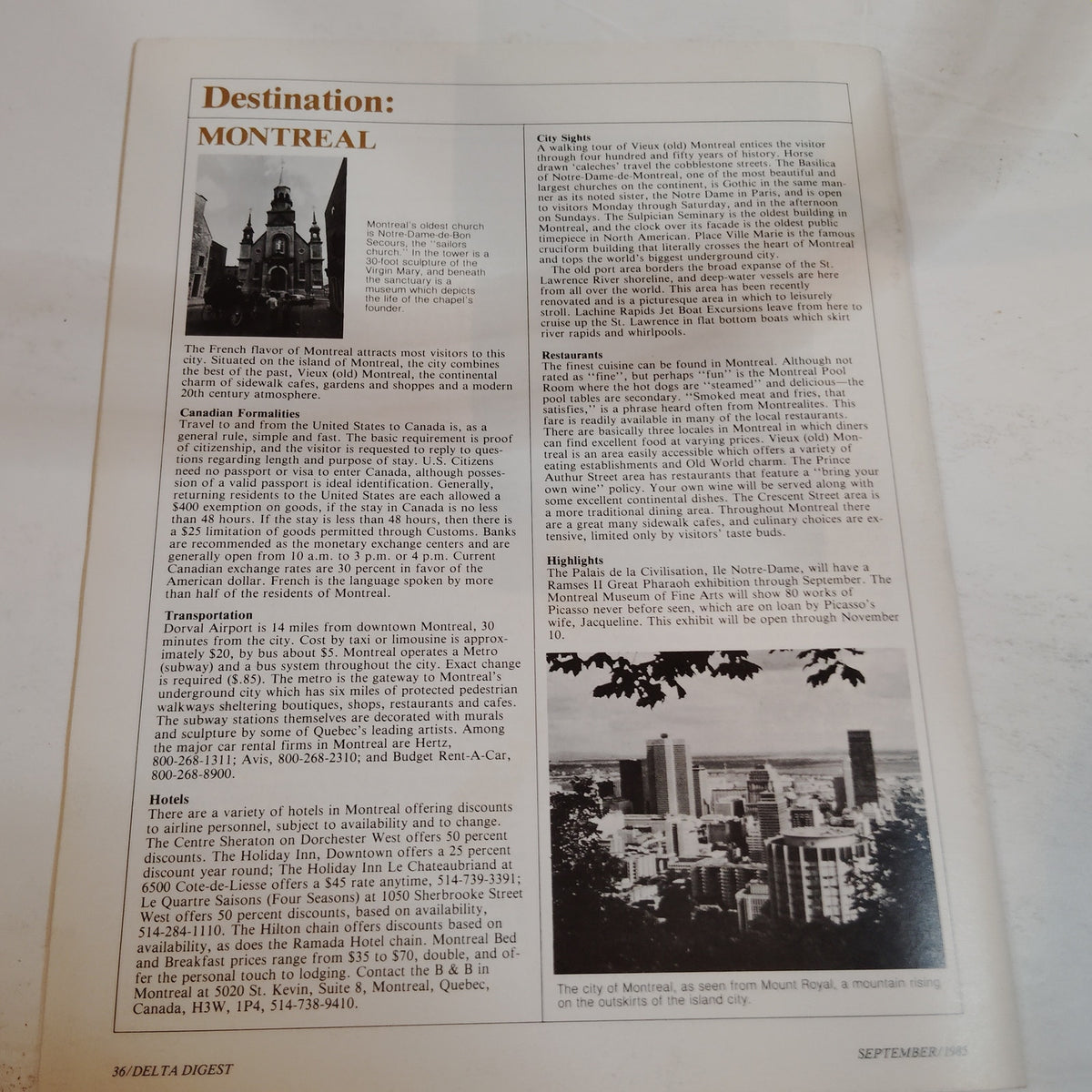 Delta Digest September 1985 Vintage In-Flight Magazine - Airline Memorabilia
