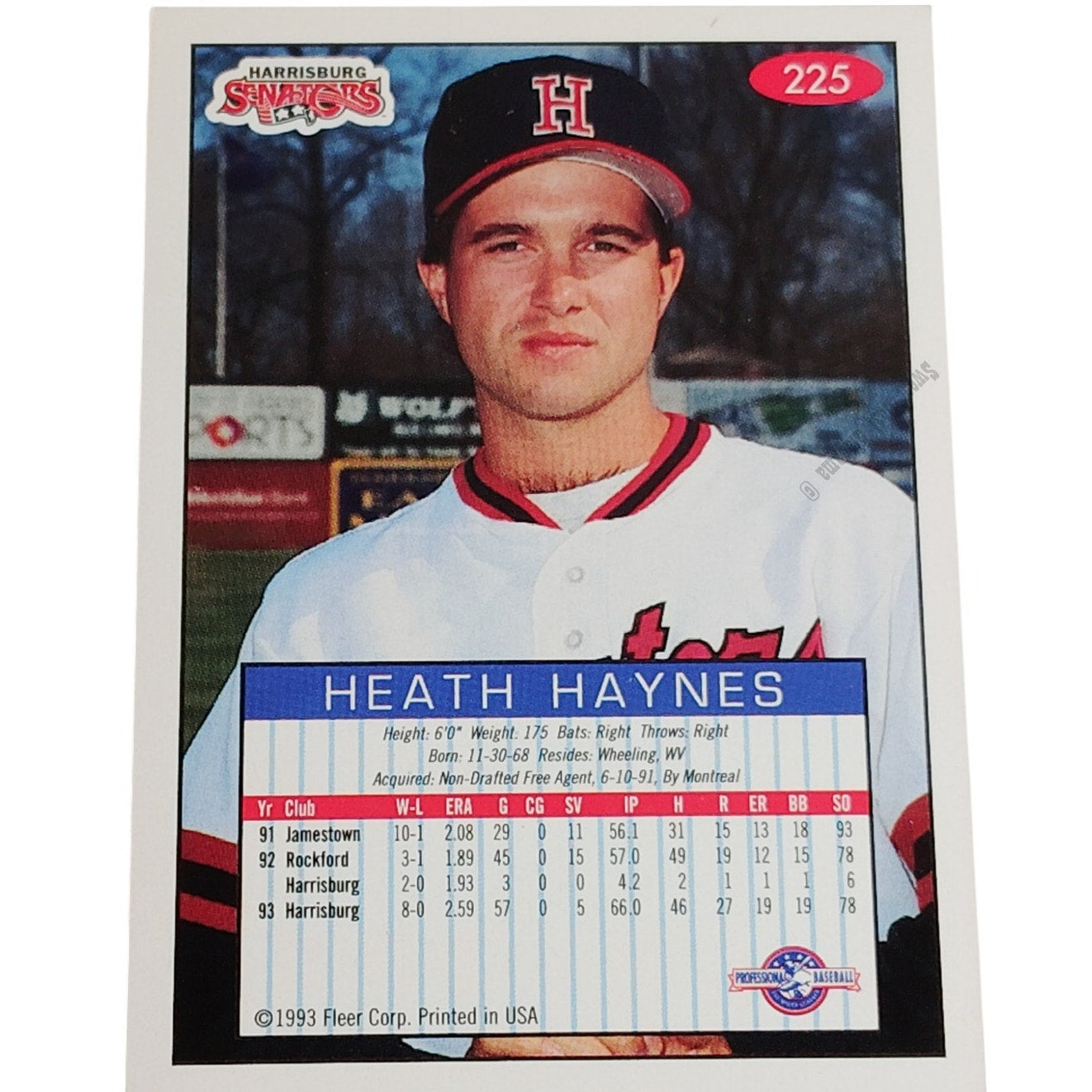 Heath Haynes, Harrisburg Senators, No. 225, 93-94 Fleer Excel Minor Leagues
