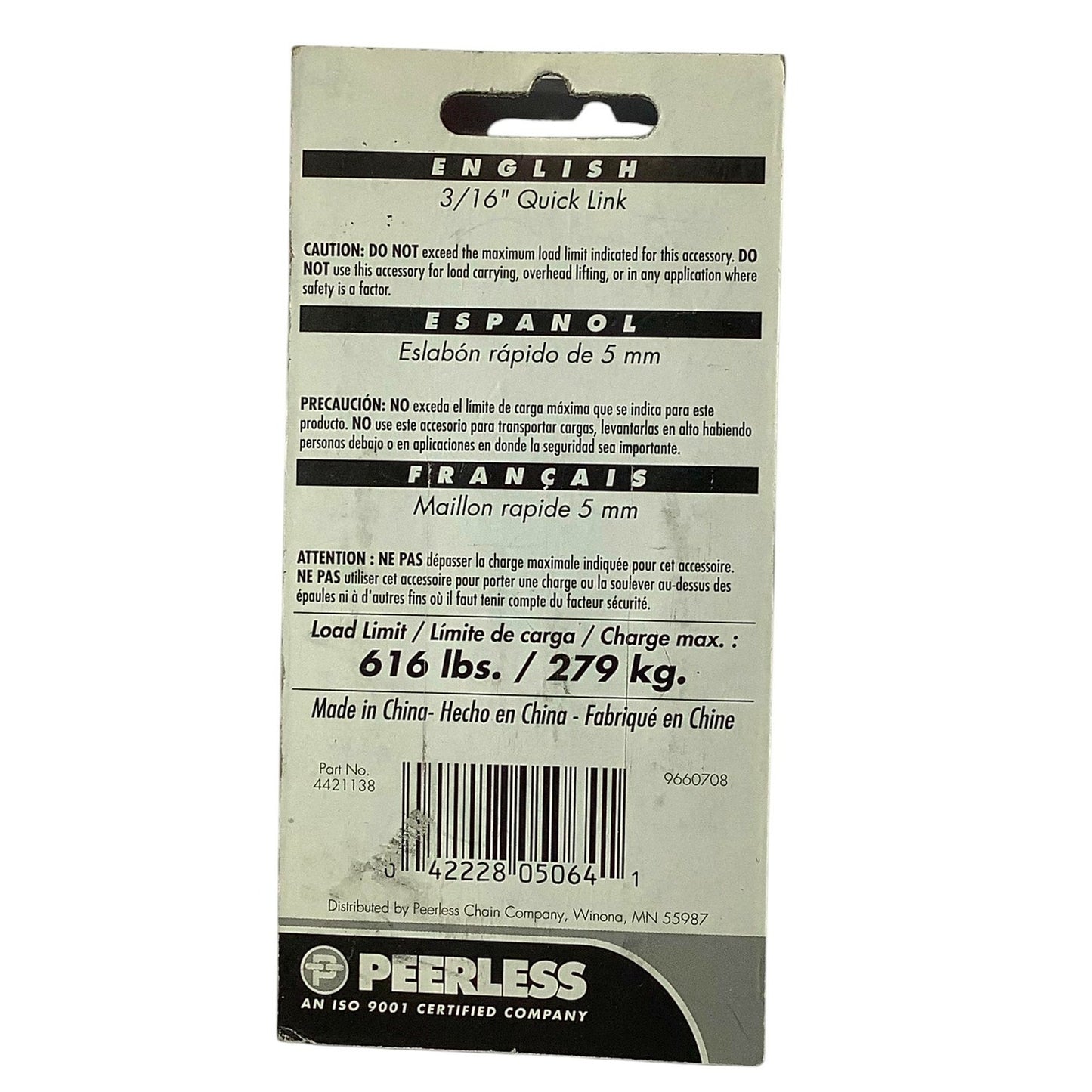 Peerless 3/16" 5mm Quick Links, 2-pack, 616 Lb. Load Limit