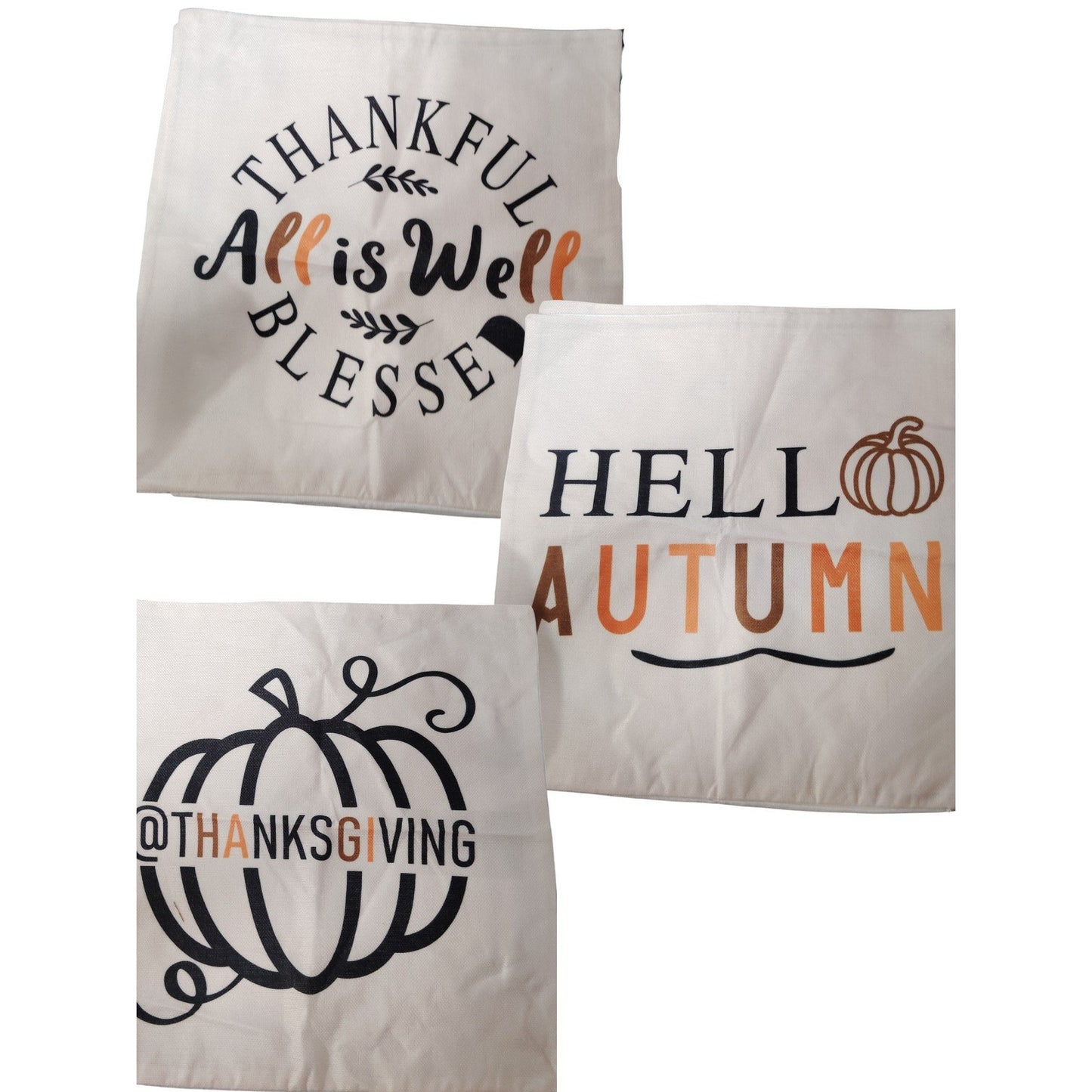 3 Fall Throw Pillow Covers – Thanksgiving Theme, Burlap Texture, 18x18, NWOT