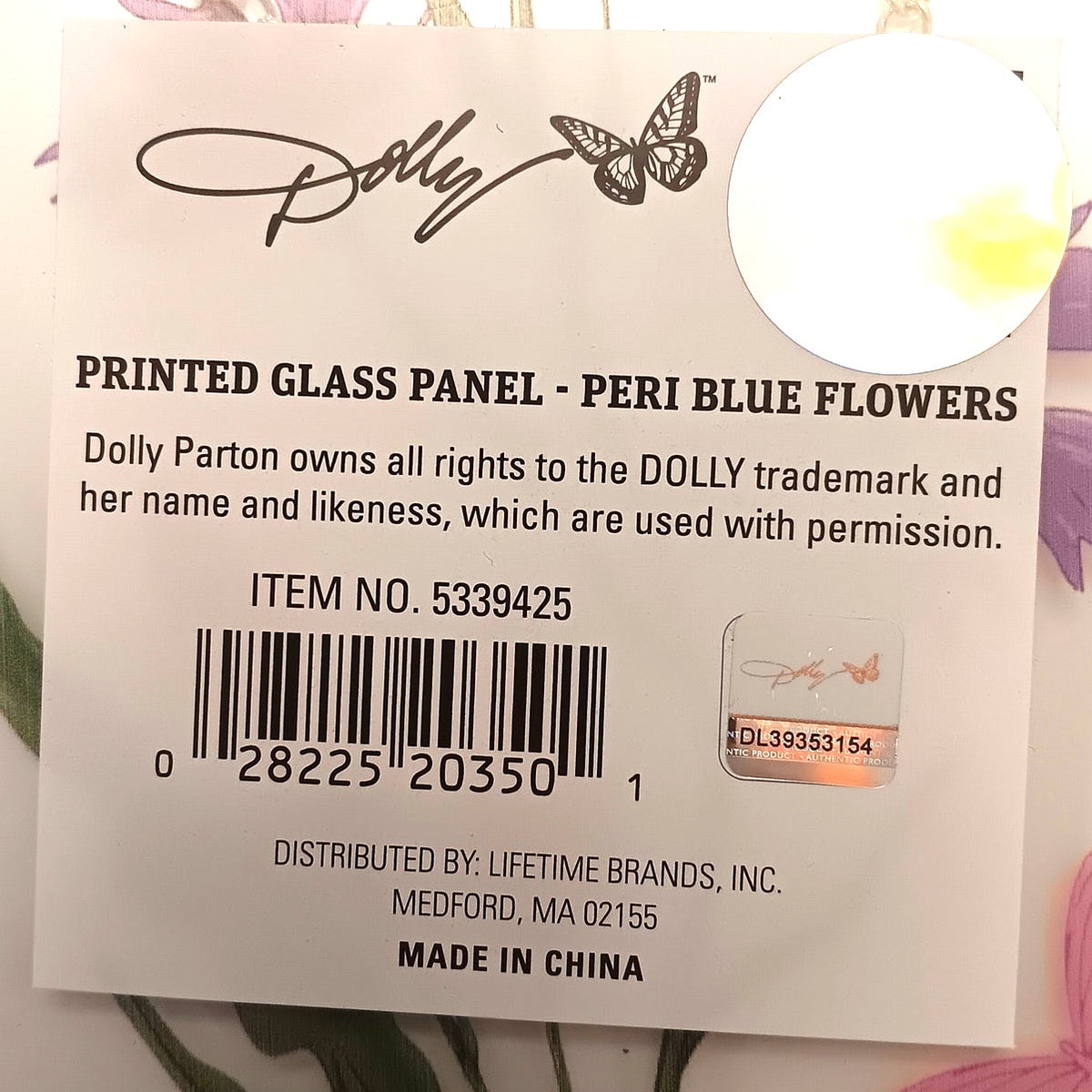 Dolly Parton Floral Glass Panel - Periwinkle & Pink Flowers Hanging Decor