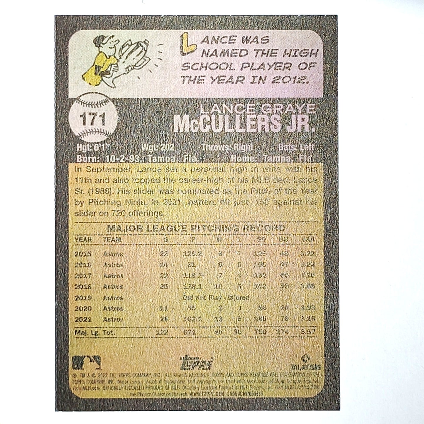 2022 Topps Heritage Lance McCullers Jr 171 Houston Astros Pitcher VG/EX