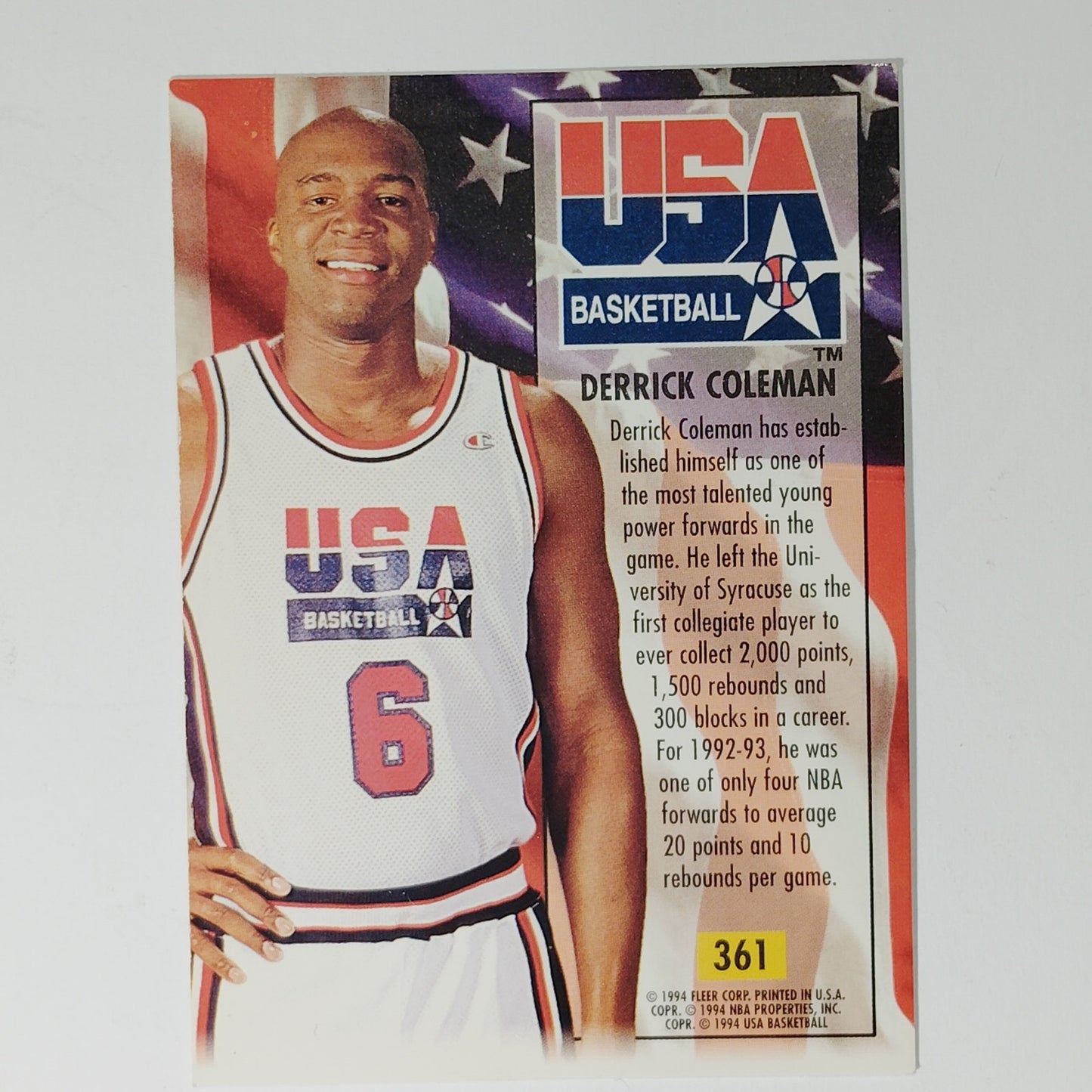 1993-94 Ultra Hall of Famer Derrick Coleman #361 USA Basketball Card, Nets