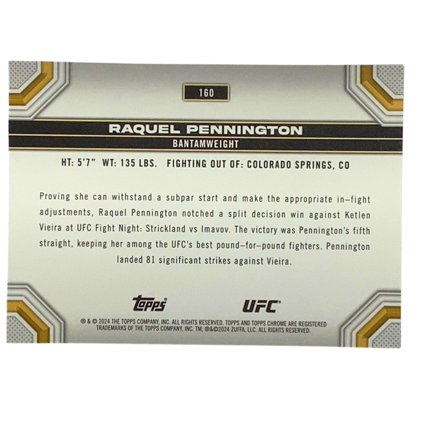 Raquel Pennington, UFC Bantemweight, Card 160, 2024 Topps Chrome UFC, NM+