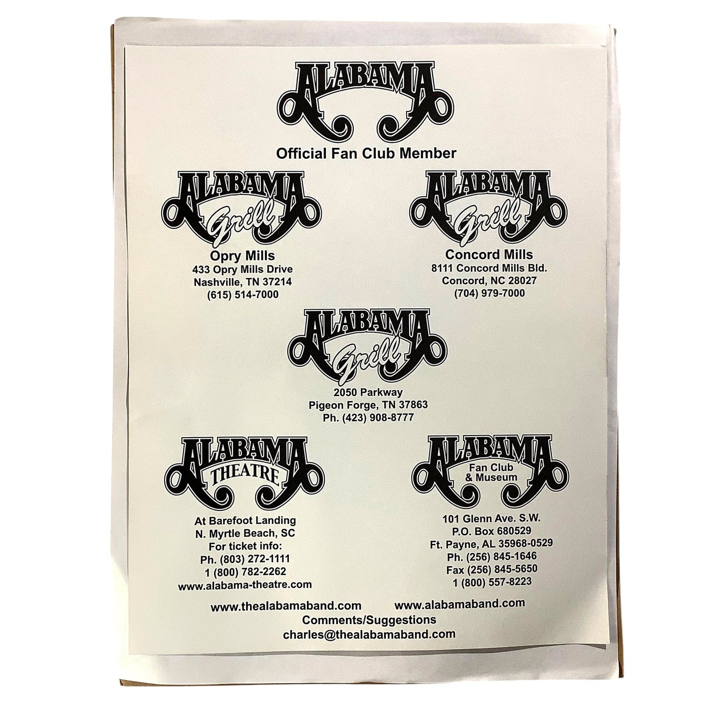 2001 Alabama Glossy 10 x 8 Glossy Photo & Membership Letter to Alabama Fan Club