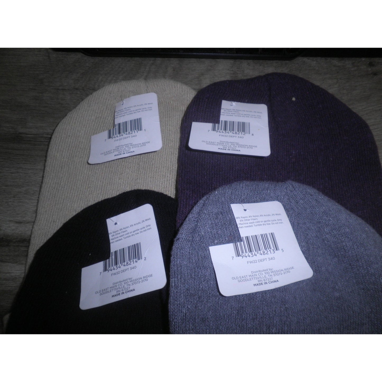 4-PK Old east Main Co., Ladies, One-Size, Cuffed Beanie Caps, Blended Materials