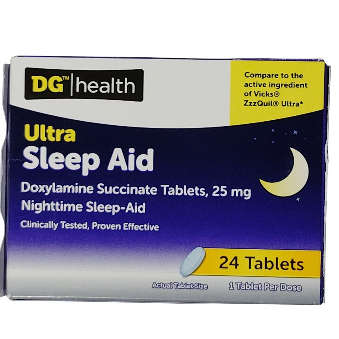 DG Health Ultra Sleep Aid – Doxylamine Succinate 25mg, 24 Tablets – Exp. 02/2026