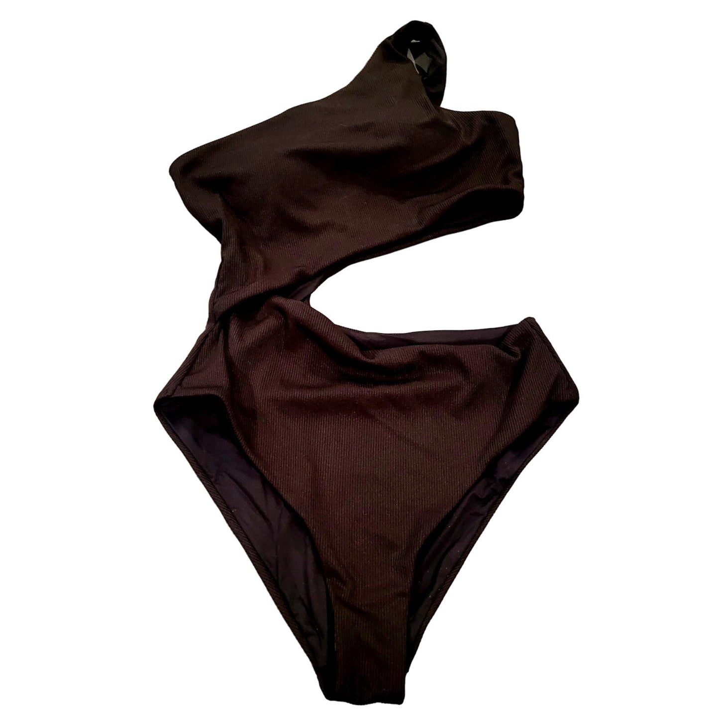 Fisoew One Piece Ribbed One Shoulder Cutout Sexy Bathing Suit, Black, M (8-10)