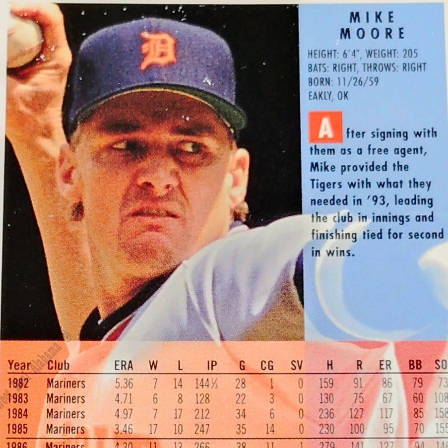 Mike Moore, Detroit Tigers, #141, 1994 Fleer Baseball Collector's Card