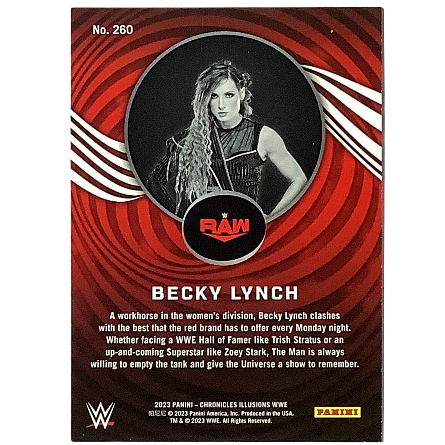 Becky Lynch, RAW Prism Card 260, 2023 Panini - Chronicles Illusions WWE NM+