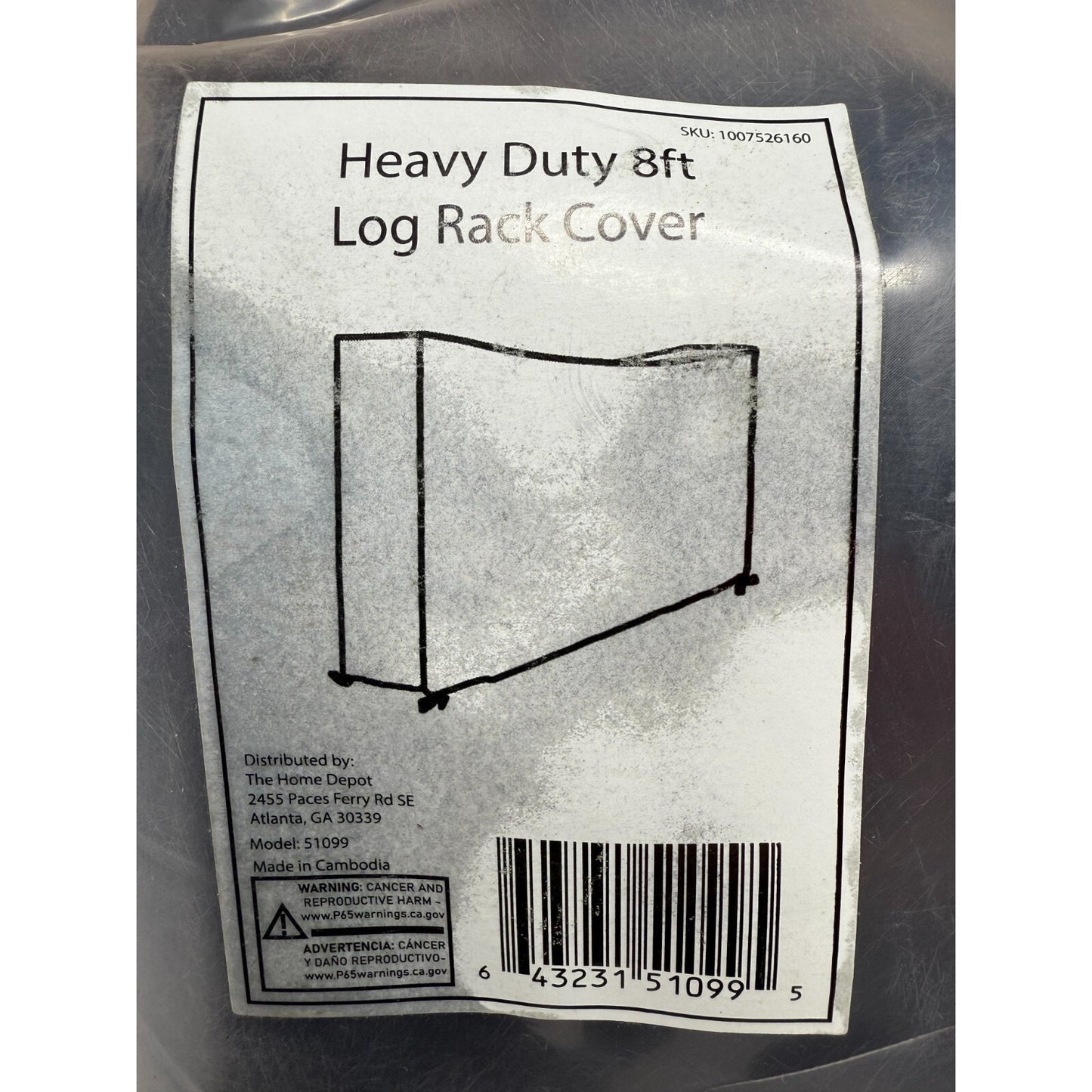 8 ft. 600D Heavy-Duty Black Firewood Rack Cover – Waterproof, Weather-Resistant