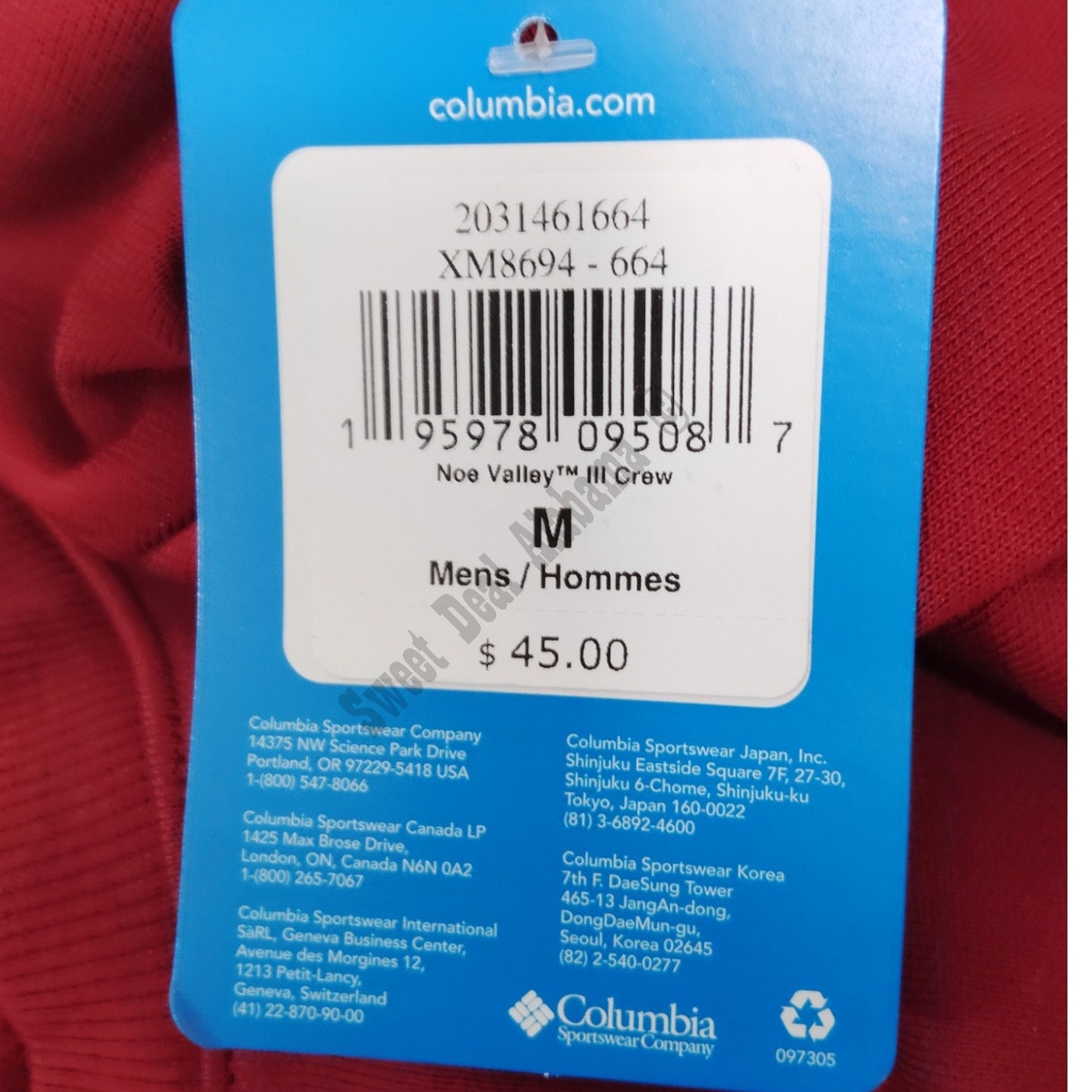 Columbia Sportwear, Noe Valley III Crew, Crimson, Medium Fleece Sweatshirt, NWT
