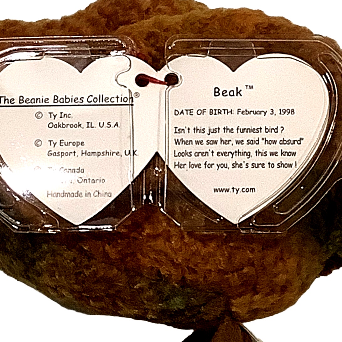 Ty Beanie Baby - BEAK the Kiwi Bird, MWMT'S, Born 2/3/98, Retired 12/23/99