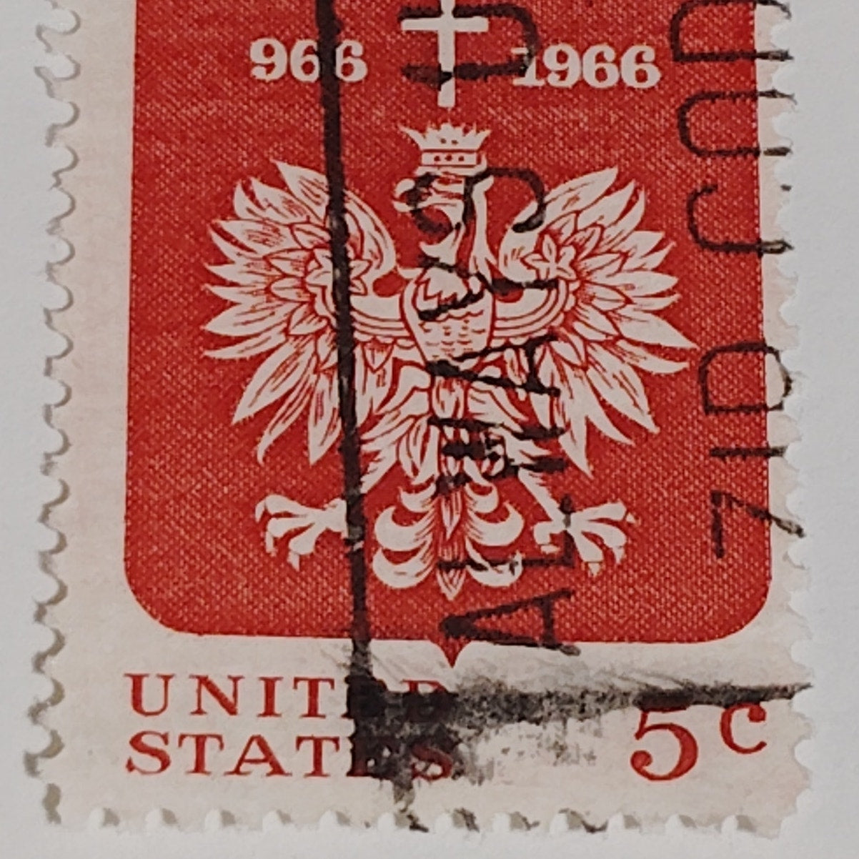 1966 Scott #1311 – 5¢ Poland’s Millennium / White Eagle – Canceled