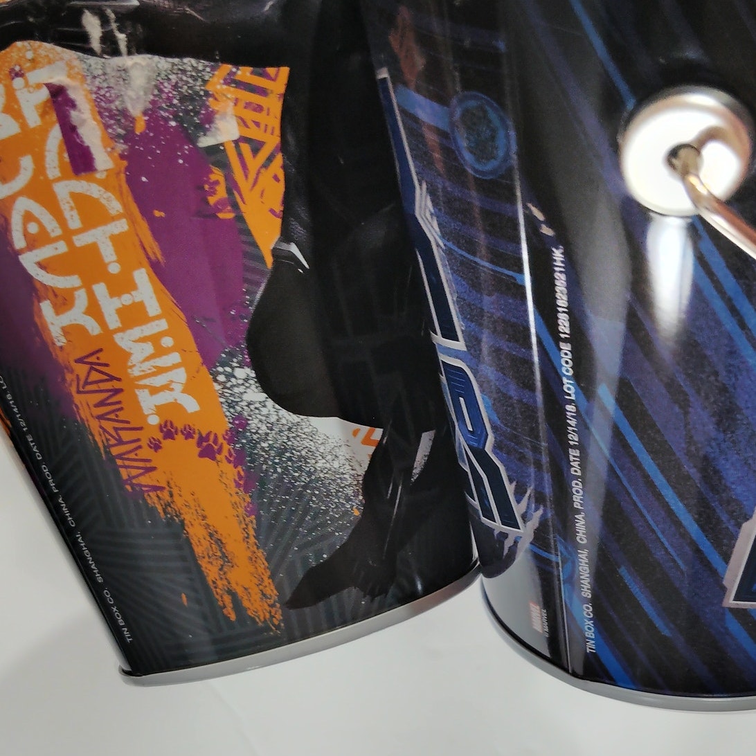 Lot of 2 Marvel Black Panther Metal Buckets by The Tin Box 4.5"H x 4.375"D Top x 2.75"D Bottom