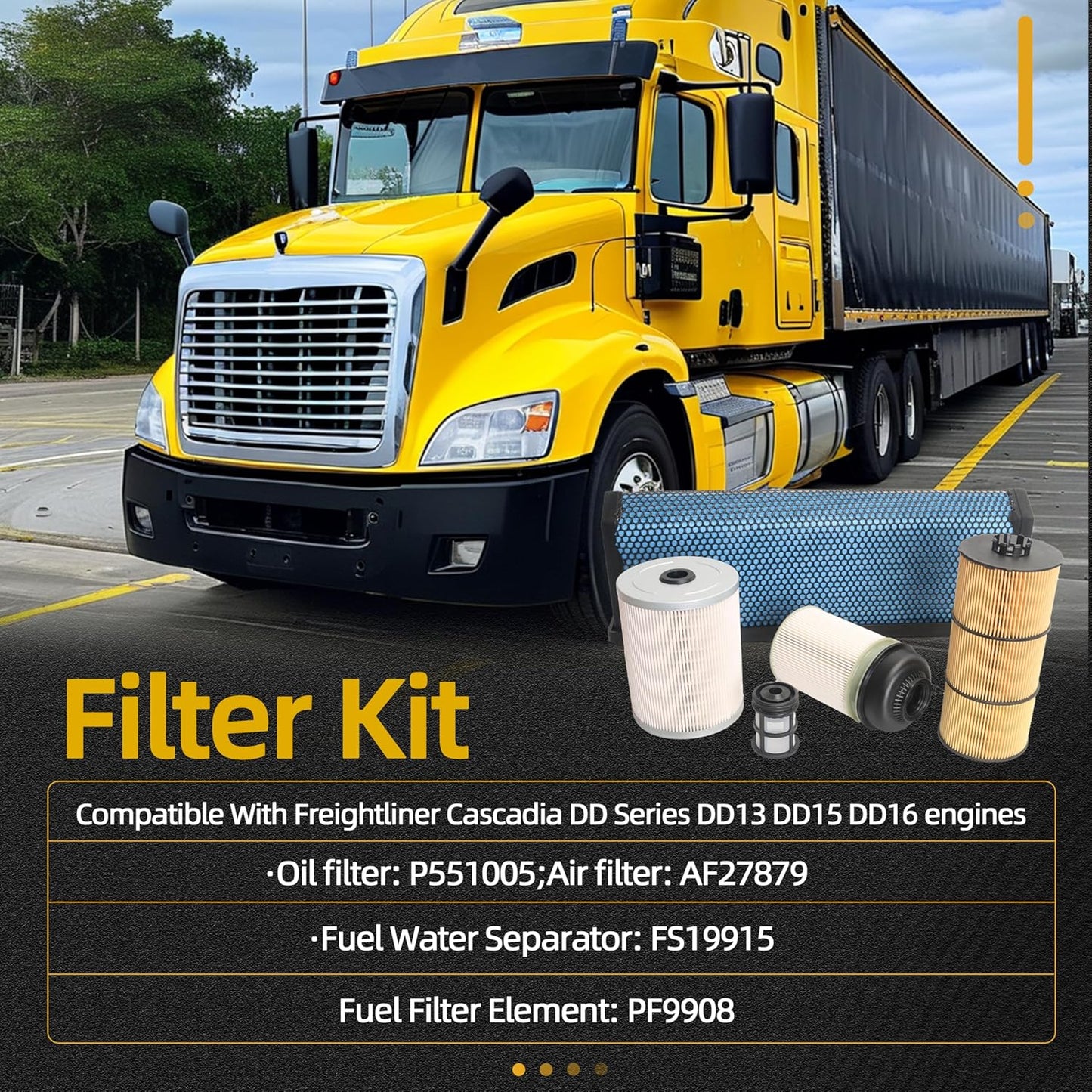 Freightliner Cascadia Filter Kit – DD13 DD15 DD16 – AF27879 FS19915 PF9908 P551005