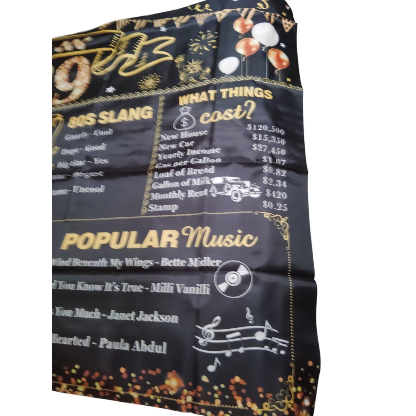 Back in 1989 Banner – 6x3.6 ft Vintage Birthday/Reunion Party Trivia Poster, Photography Backdrop