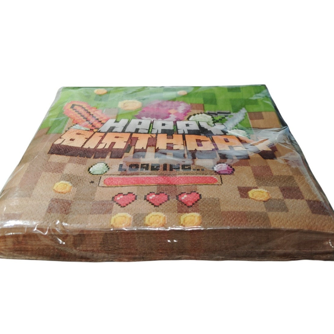 Minecraft-Inspired Happy Birthday Napkins – 25-Pack Pixel Party Tableware