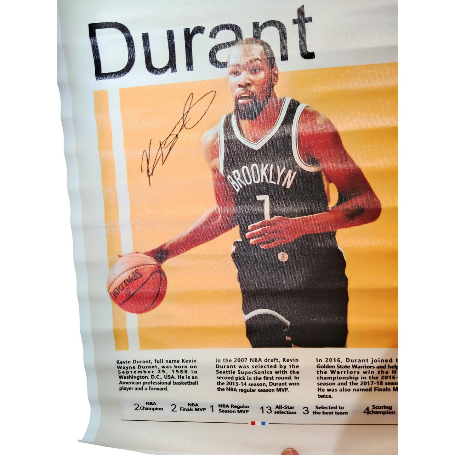 Kevin Durant Canvas Print – Brooklyn Nets Poster, 16x24" Unframed, NBA Career Highlights Wall Art