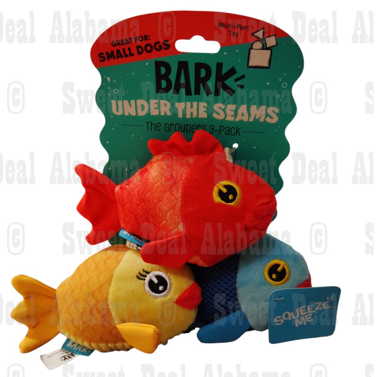 Bark Thrash It! Under The Seams Fish (Groupers) 3-Pack, Soft Toy for Small Dogs