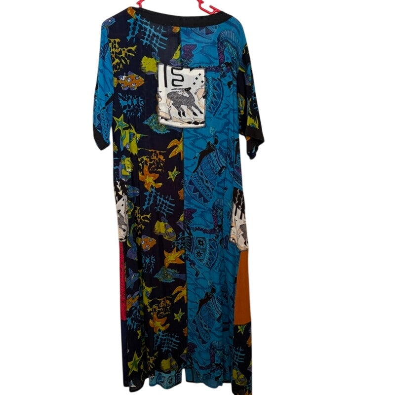 La Cera Women's Multicolor Sunflower Tie-Back Cotton Midi Dress L