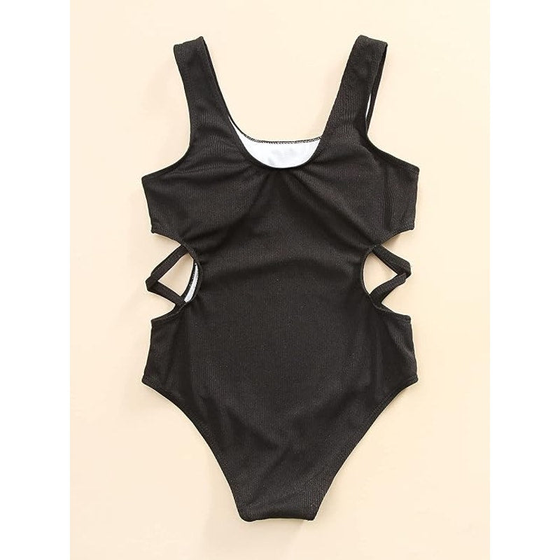 Milumia Girl's Cute Ribbed Knit One Piece Cut Out Scoop Neck, Black 14 Years