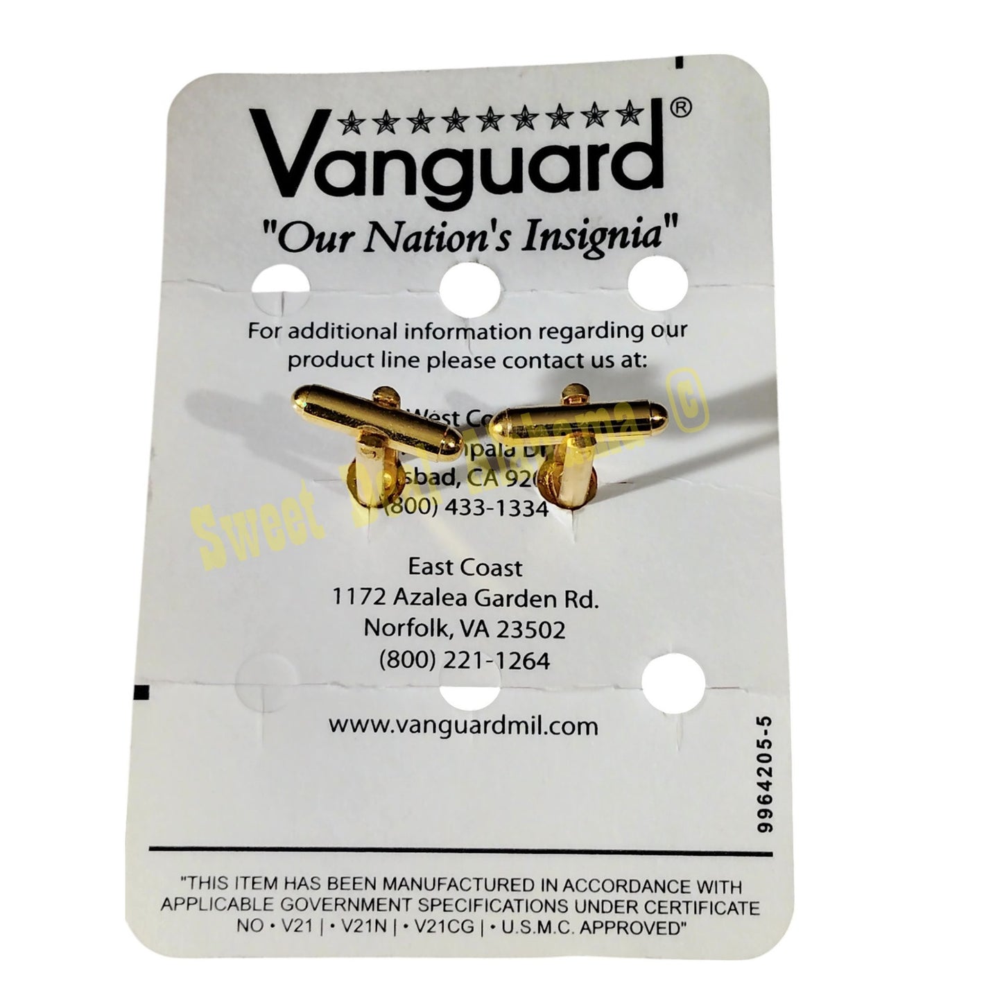 Vanguard Navy Officer Cufflinks, Gold w/ Silver Shield and Eagle, 3/4" x 3/4"