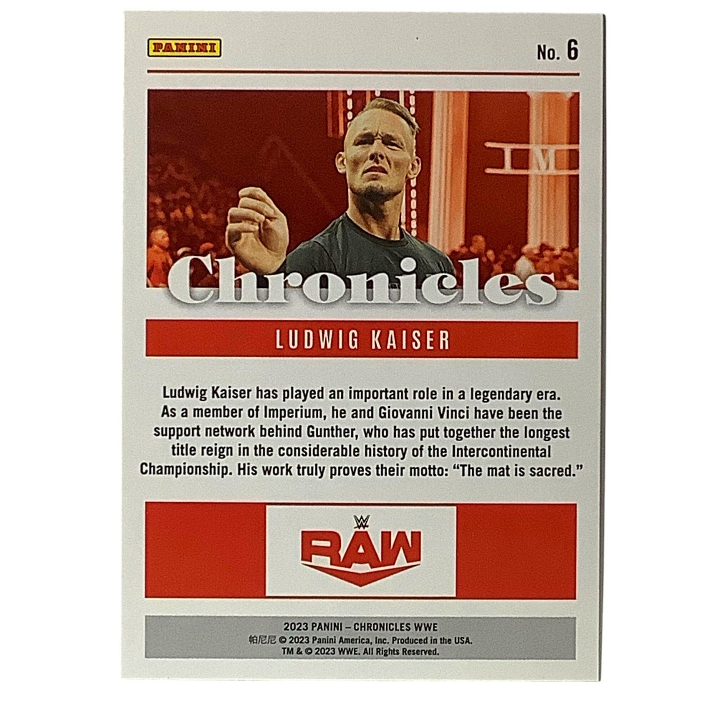 Ludwig Kaiser, WWE, Card 6, 2023 Panini - Chronicles WWE Collectors Card, NM+