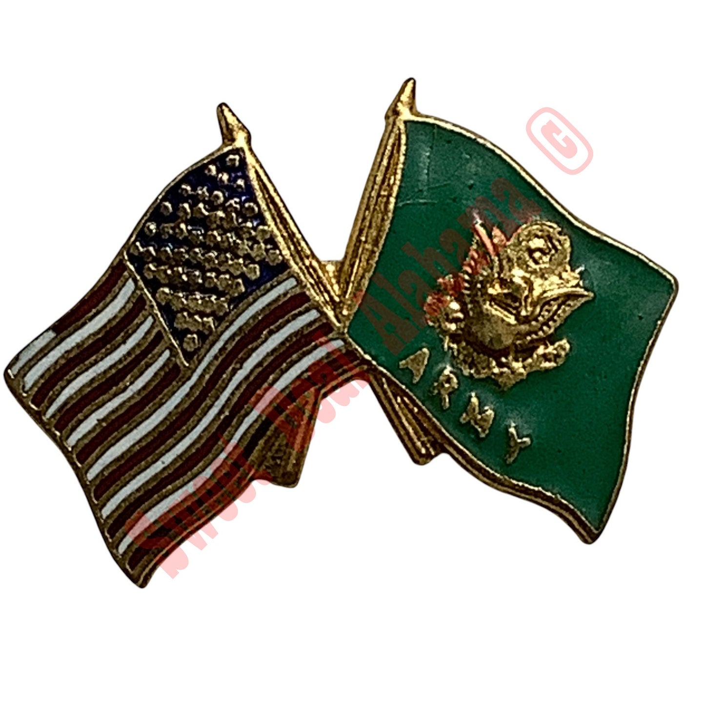 U.S Flag and U.S Army Flag (Green) Hat, Lapel or Tie Tack Pin 13/16"H x 1-1/8"W