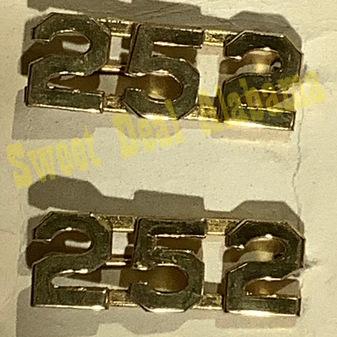 Early/Mid 1900s Brass C-Clasp "252" Collar Devices 3/8"H Hat / Lapel Pins Set