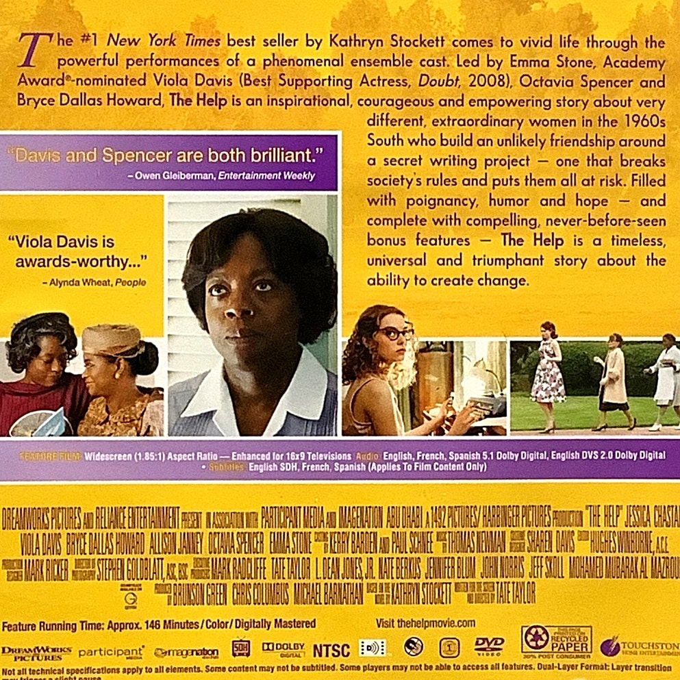The Help (2011 DVD) 146 Minute Drama, Rated PG-13, Based on the Book "The Help"