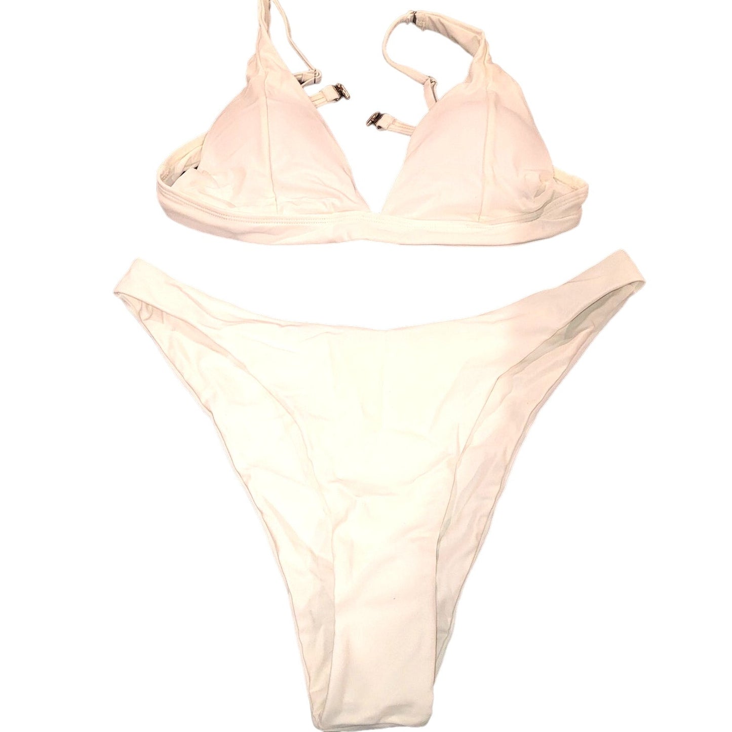 Hatant Bikini Set, Push Up Triangle Top, High Waisted Bottoms, Beige, L (8-10)