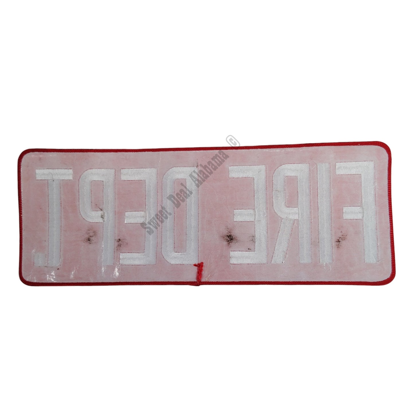 NOS, FIRE DEPT. 11" x 4" White Text, Red Background, Iron or Sew On Patch