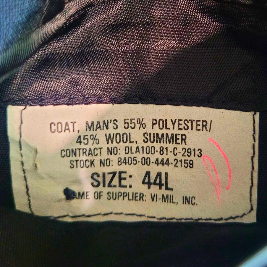 1981 U.S. Navy Man’s Summer Coat – Size 44L, VI-Mil Inc., Poly/Wool Blend, EUC