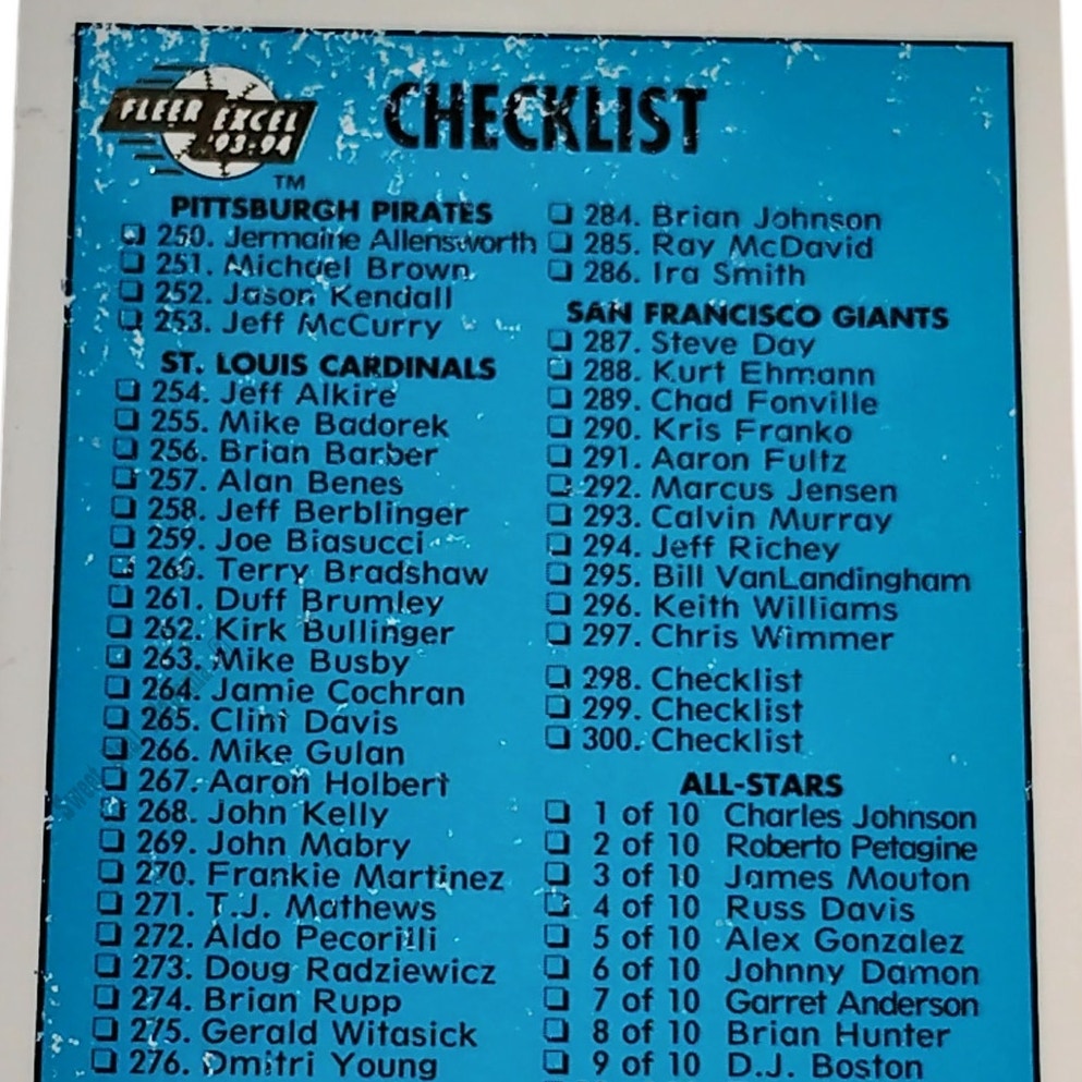 Checklist 125 Through 249, #299, 93-94 Fleer Excel Minor Leagues