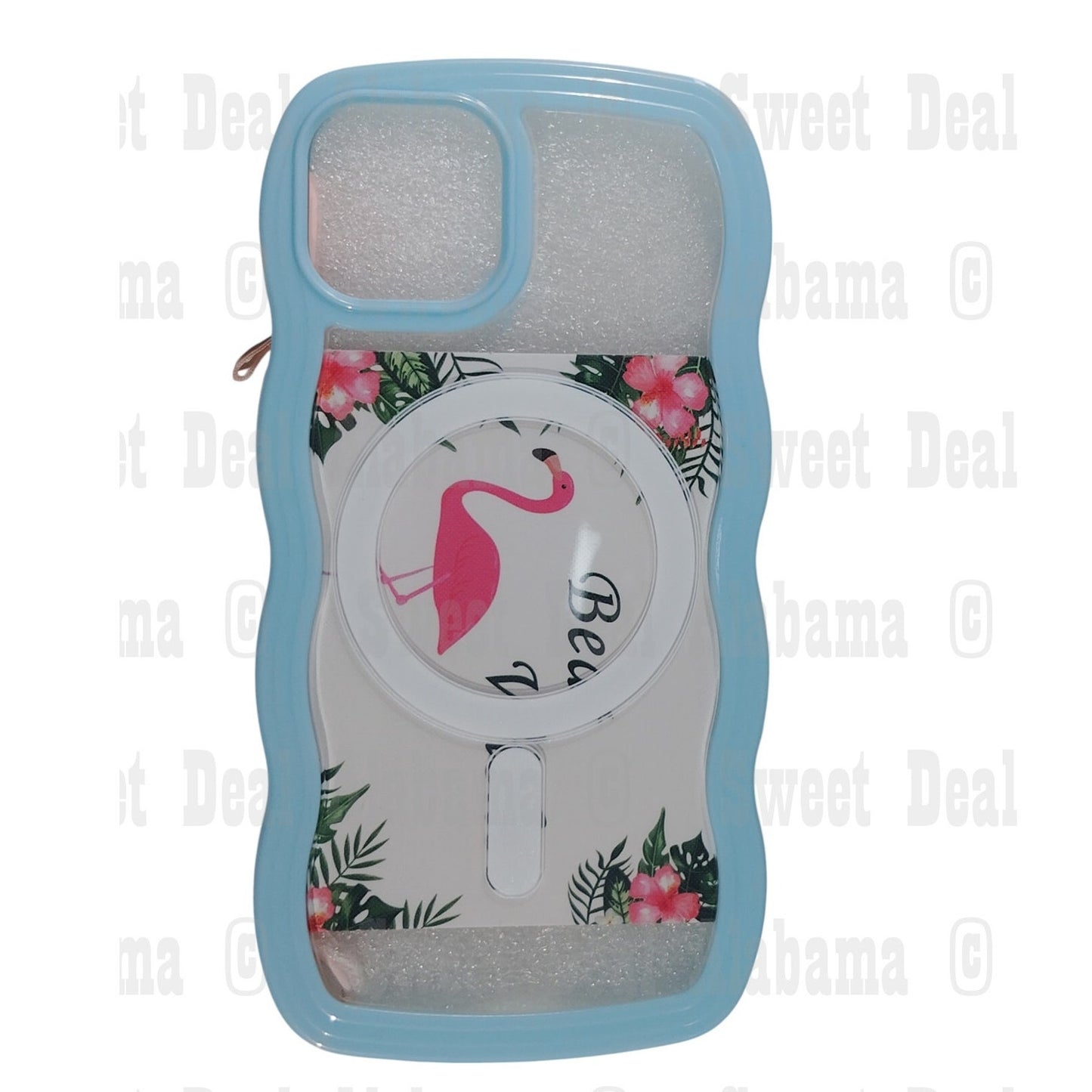 Skyseaco For iPhone 14 (6.1") Case, Clear w/ Blue, Pink Wrist Strap, Trim Case