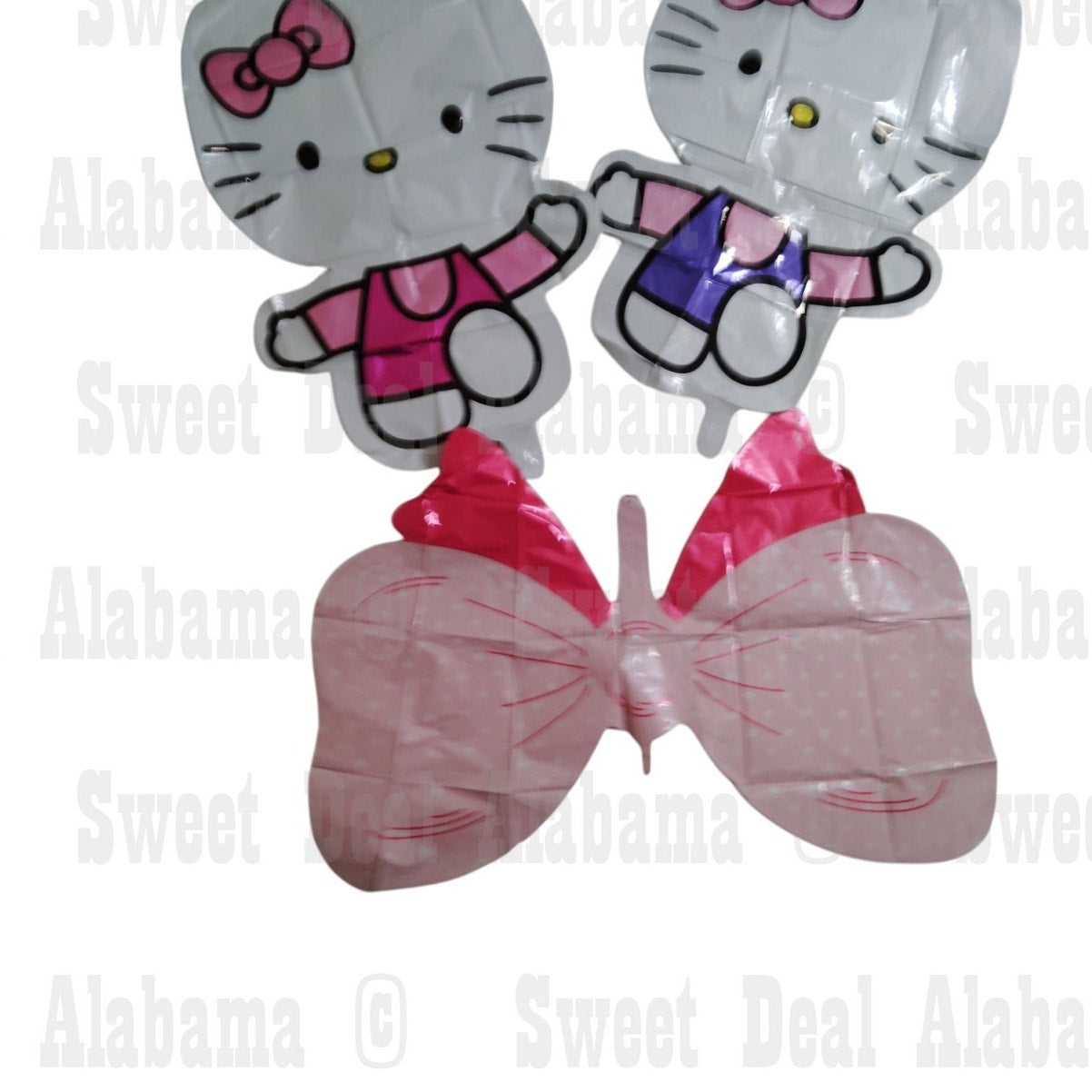 Hello Kitty Mylar Foil Balloons, 2 -18"x25" Kitties & 1- 31"x21" Butterfly Décor