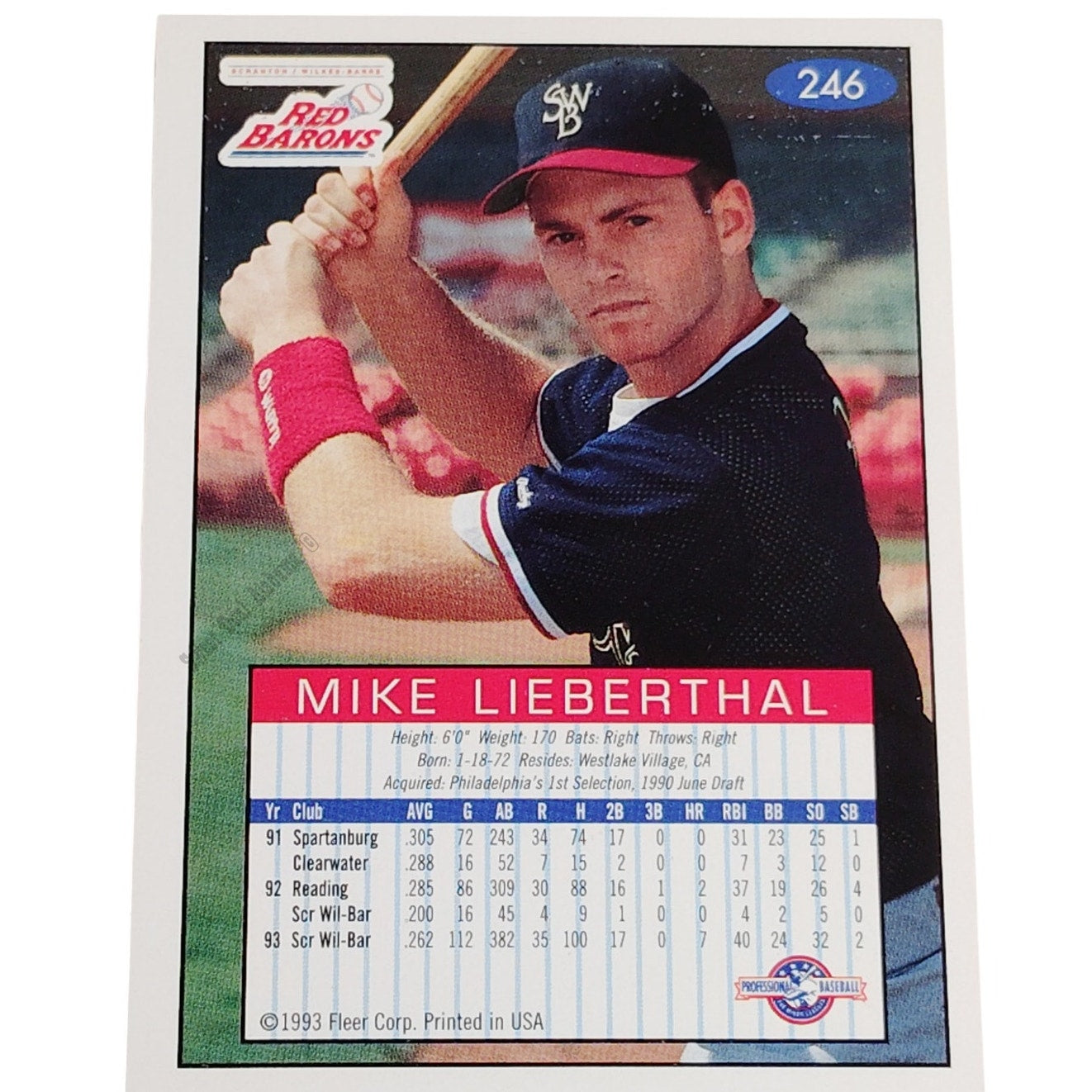 Mike Lieberthal, Scranton/Wilkes-Barre Phillies, No. 246, 93-94 Fleer Excel